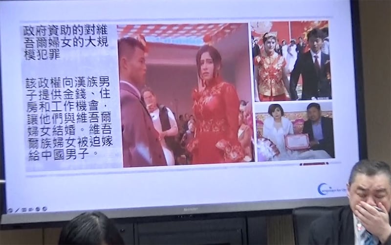 “维吾尔运动”组织创办人茹仙·阿巴斯(Rushan Abbas)控诉中国政府威迫利诱维吾尔女性与汉族结婚。(阿巴斯提供、记者夏小华翻摄)