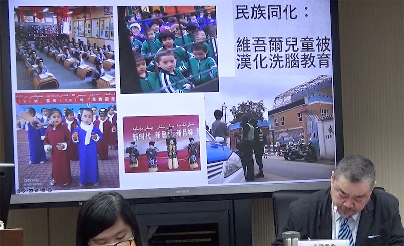 维吾尔裔美籍人士茹仙·阿巴斯(Rushan Abbas)控诉超过一百万维吾尔儿童被送进中国各地孤儿院。(记者夏小华摄)