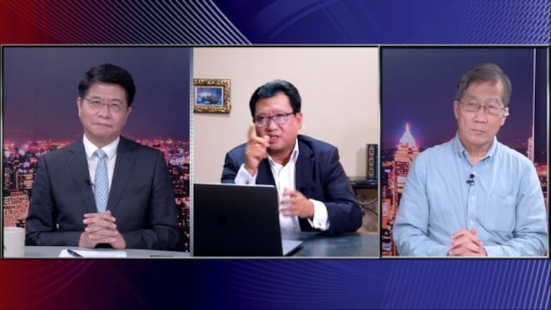 亚洲很想聊节目主持人戴忠仁（左）、旅美时政评论员江峰（中）、台湾政治大学名誉教授丁树范（右）。（RFA）