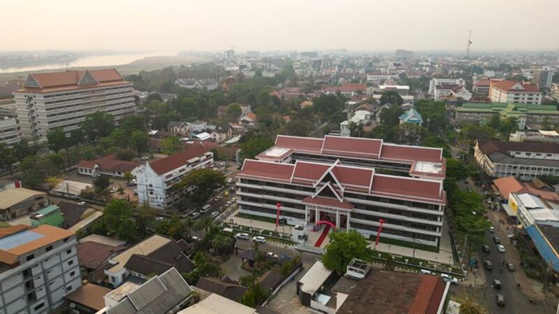 Chinese companies built the Phiawath Complete Secondary School building in Vientiane, capital of Laos. It is seen on March 30, 2023, before its handover to Laos. (Kaikeo Saiyasane/Xinhua via Getty Images)