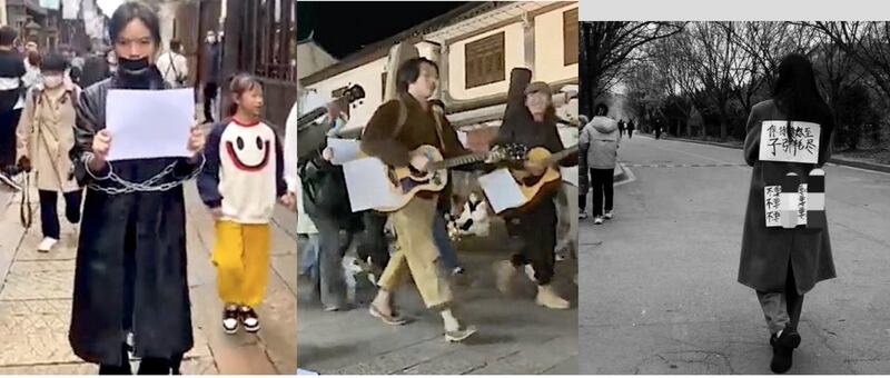 中国“白纸革命”遍地开花。(网上截图)