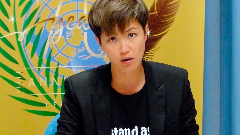 香港歌手何韵诗2019年7月8日,在瑞士日内瓦召开的联合国人权理事会发言。(美联社)