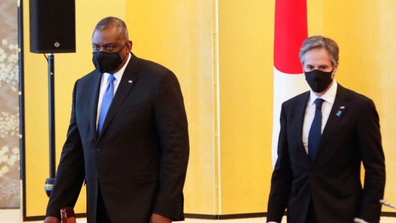 美国国务卿布林肯与国防部长奥斯汀访问日本。(图源:路透)