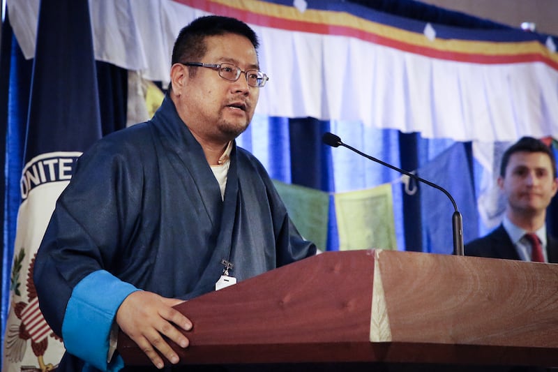 Namgyal Choedup, the North American Tibet Representative, speaks at the State Department’s Losar celebration, March 4, 2025.