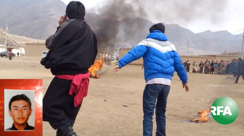 Tsezung Kyab, 27, self-immolates on Feb. 25, 2013, at Shitsang Monastery in Luchu region of eastern Tibet.