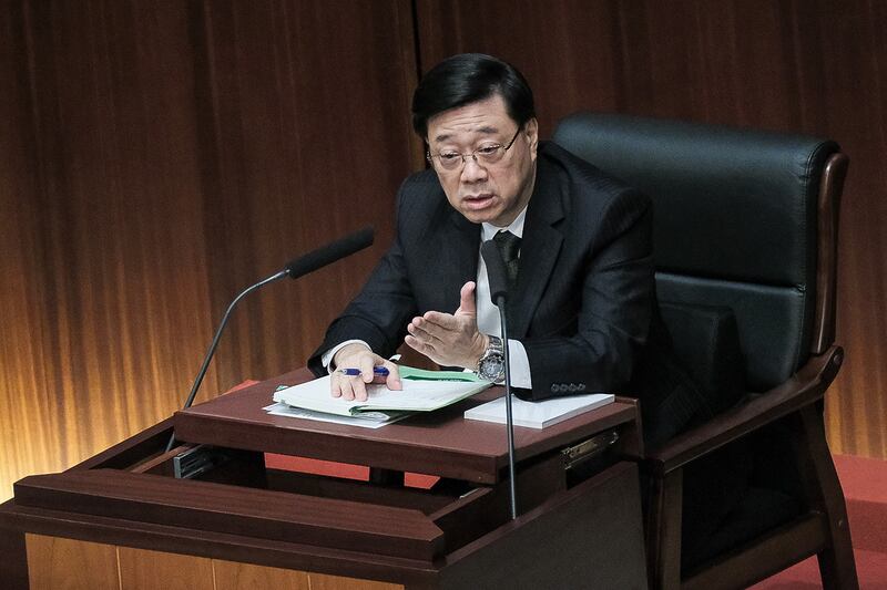 Hong Kong Chief Executive John Lee attends a question-and-answer session on the newly released Policy Address at the Legislative Council Complex on Oct. 17, 2024 in Hong Kong.