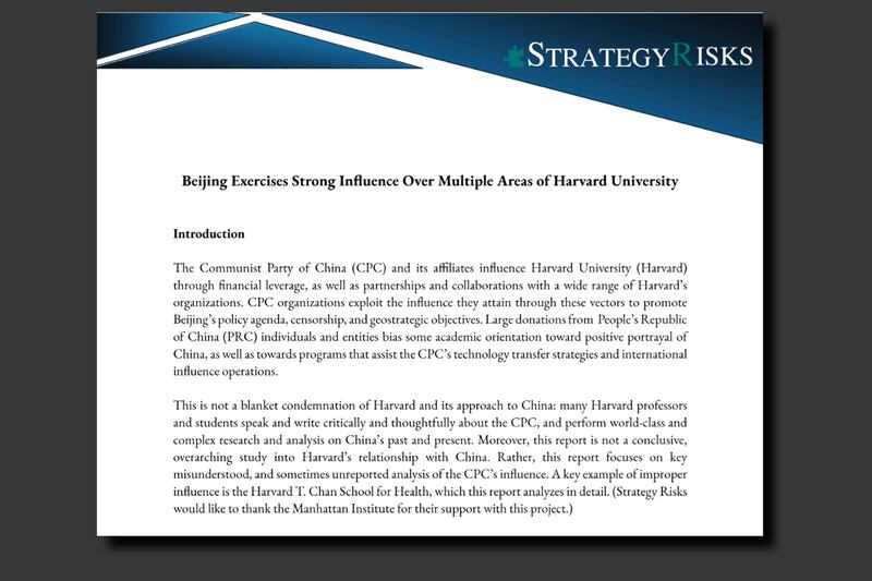 The report by China-focused business intelligence firm Strategy Risks.