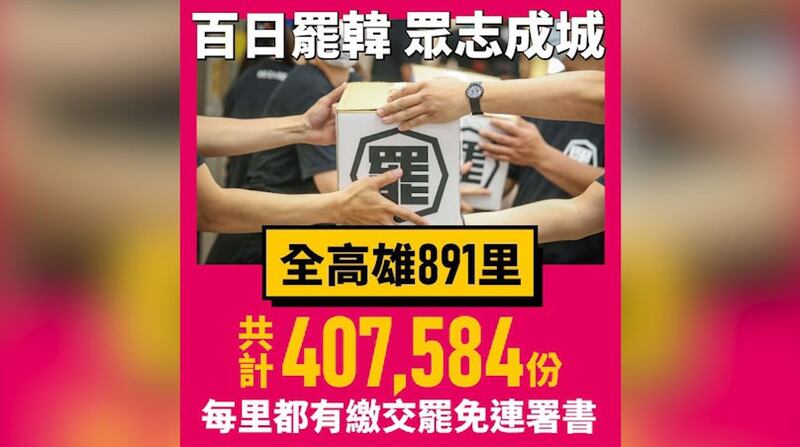 罢韩团体3月9日送出40万份连署书,盼六月选举成功罢免韩国瑜。(Wecare高雄提供)