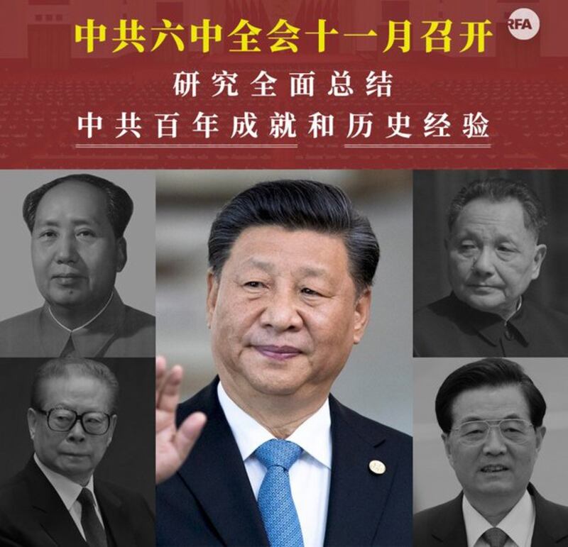 中共六中全会将“研究全面总结中共百年成就和历史经验”(自由亚洲电台制图)