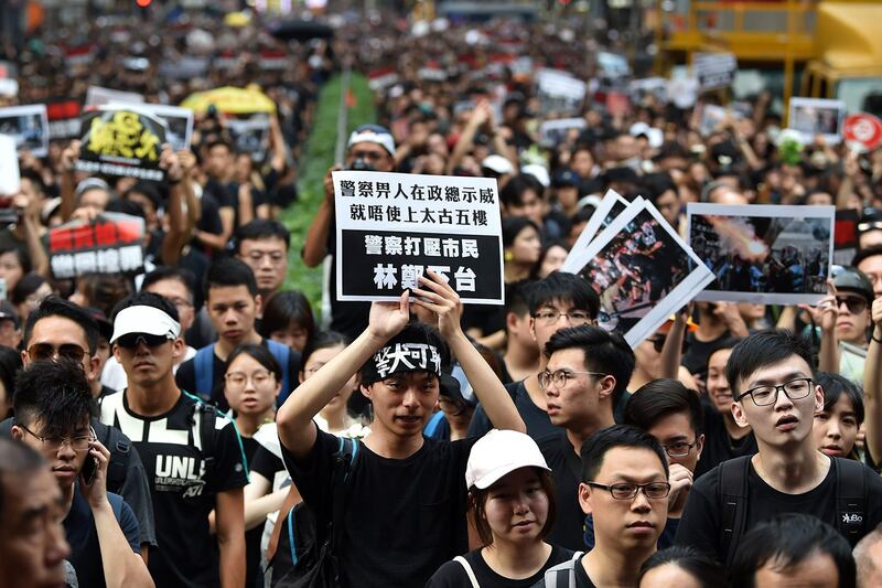 2019年6月16日,香港两百万人参加“6.16反送中”大游行,敦促港府撤回恶法。(法新社)